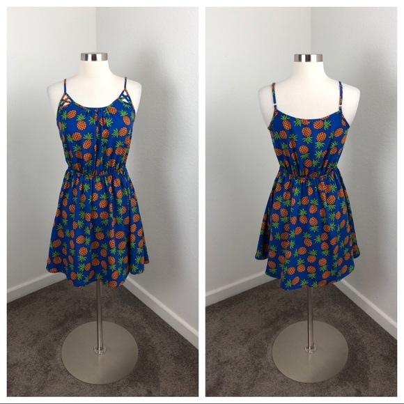 mine Dresses & Skirts - Mine blue pineapple print cut out dress